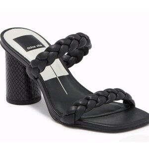 Dolce Vita Nolita Black Braided Faux Leather Textured Heel Sandals